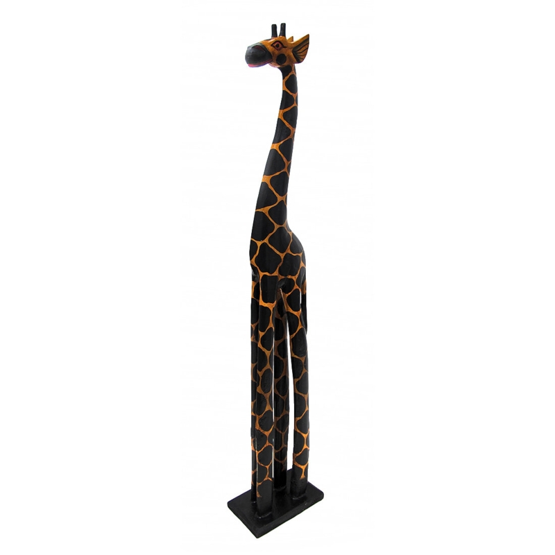 Tall Albesia Wood Giraffe Statue