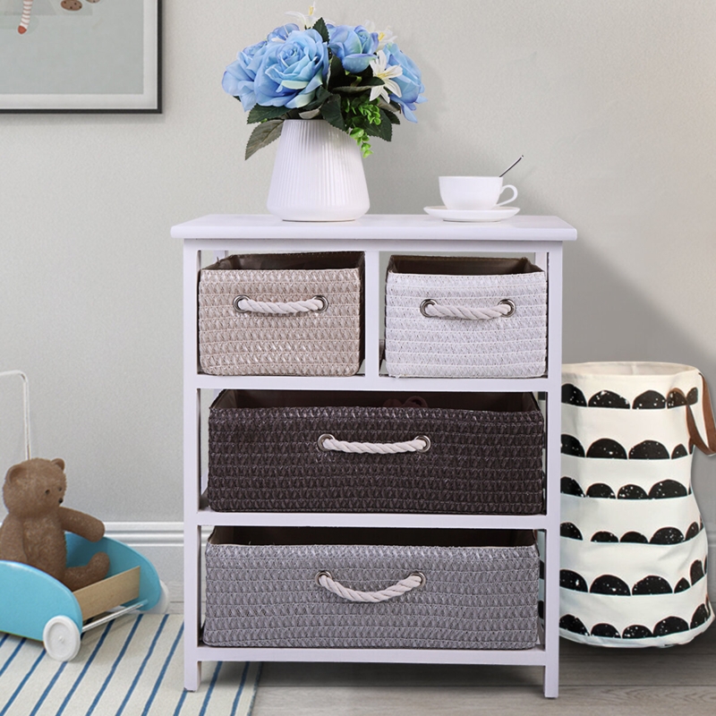 3-Tier Living Room Storage Unit with Wicker Drawers