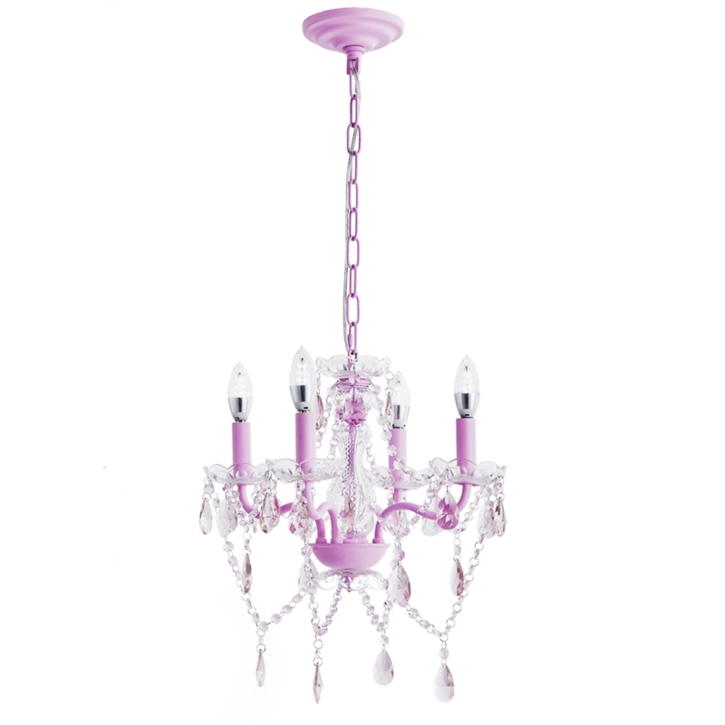 Pink Candle Style Chandelier with Crystal Accents