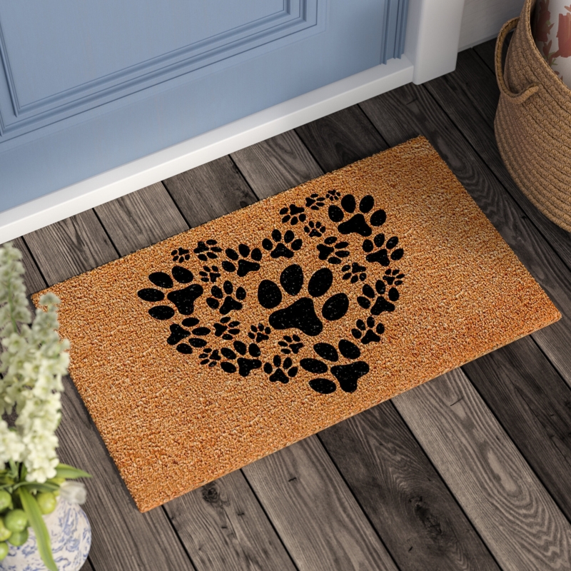 Heart-Shaped Puppy Paw Print Doormat