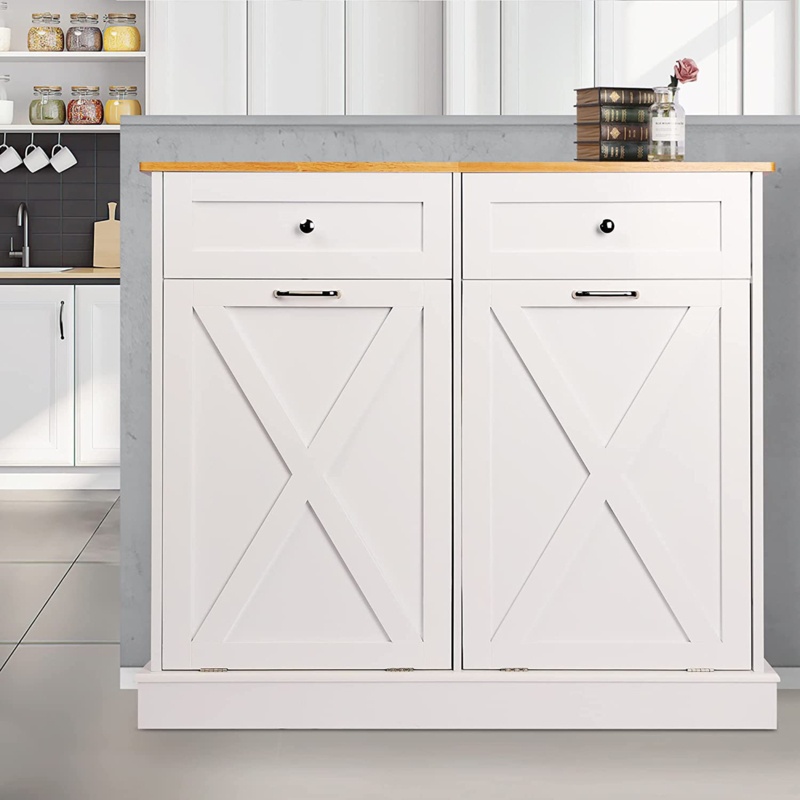 Double Tilt Out Trash Cabinet 10 Gallon Wooden Free Standing(Not include trash can)