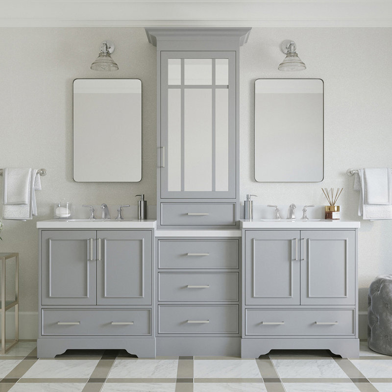 Double Vanity With Linen Tower