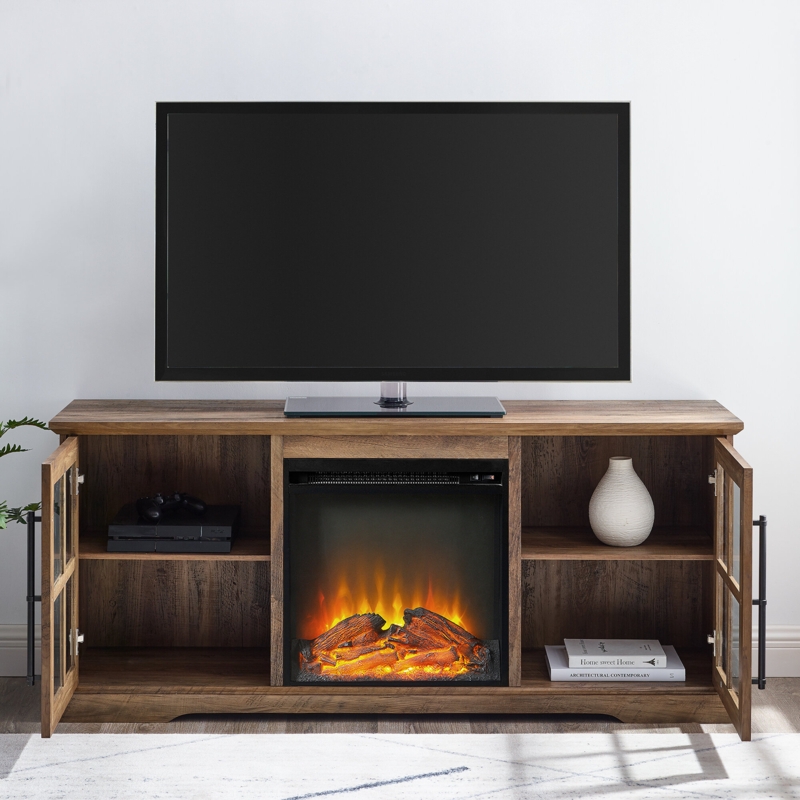 Farmhouse Two-Door 60" TV Stand with Fireplace