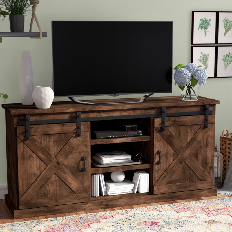 Farmhouse-Style TV Stand with Sliding Doors
