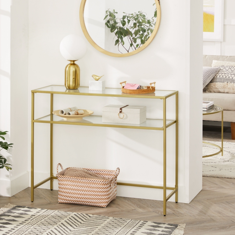 Sleek Modern Console Table with Tempered Glass Shelves