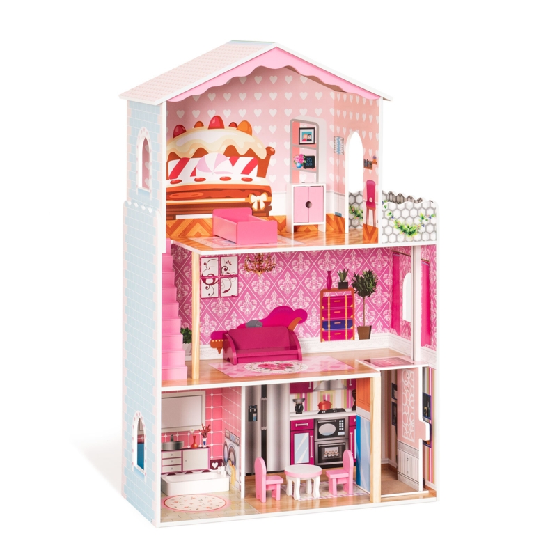 Three-Story Dollhouse with Furniture
