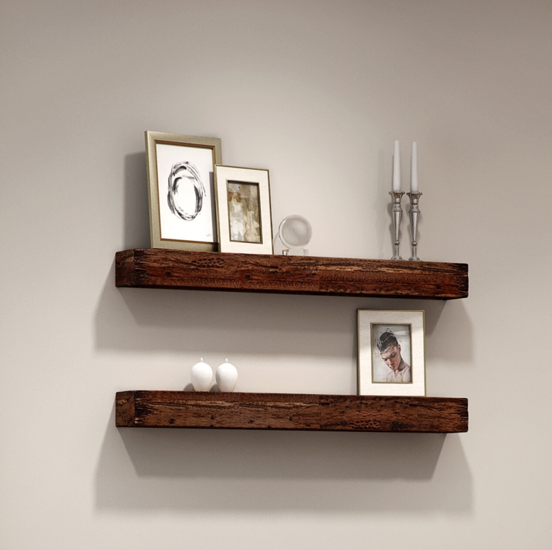 Distressed Hardwood Wall Shelf Set
