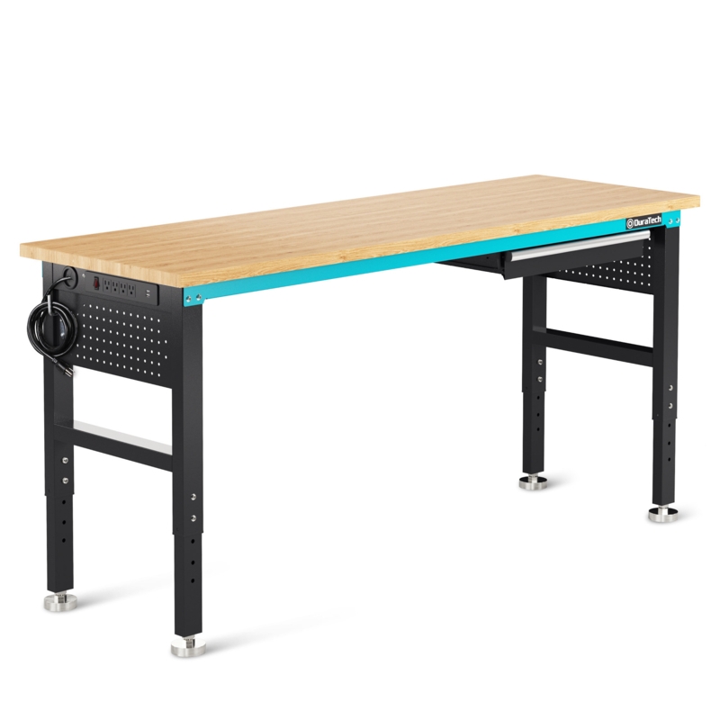 Adjustable 72" Workbench with Drawer and Power Strip