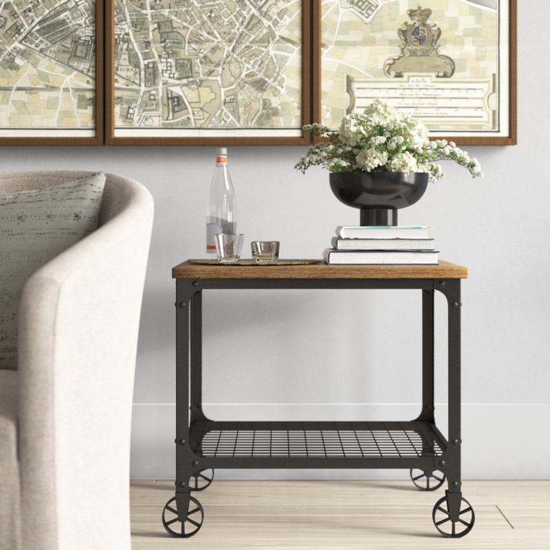 Industrial-Chic Bar Cart with Wood Top