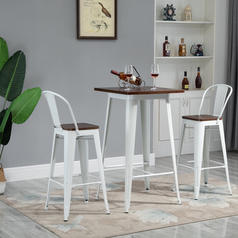 3 Piece Bar Table Set with High-Back Stools