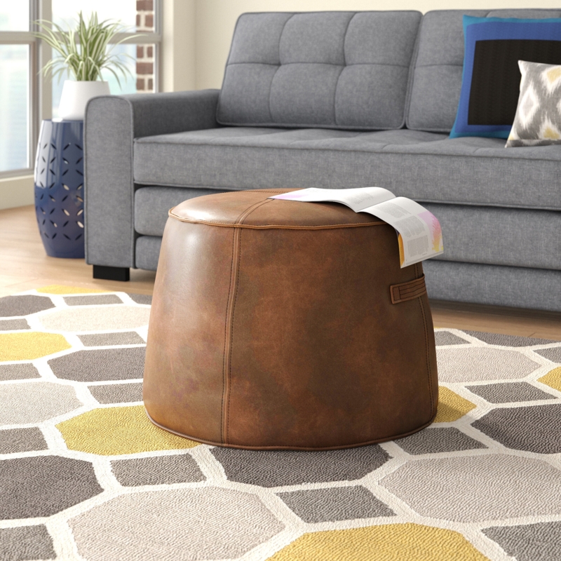 Modern Tapered Leather Pouf