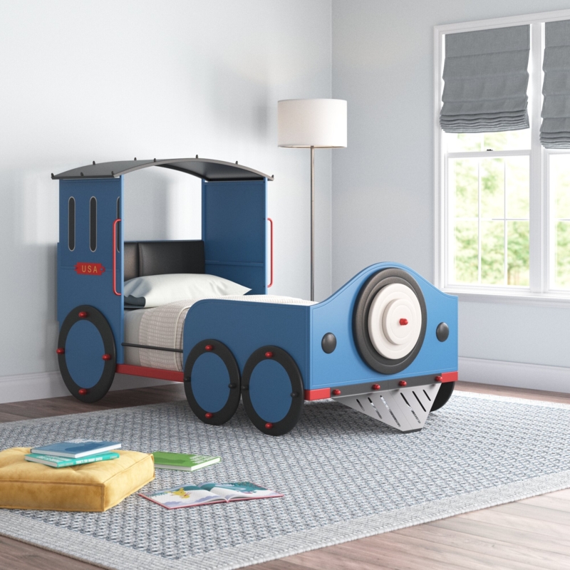 Train-Style Children's Bed with Glossy Finish