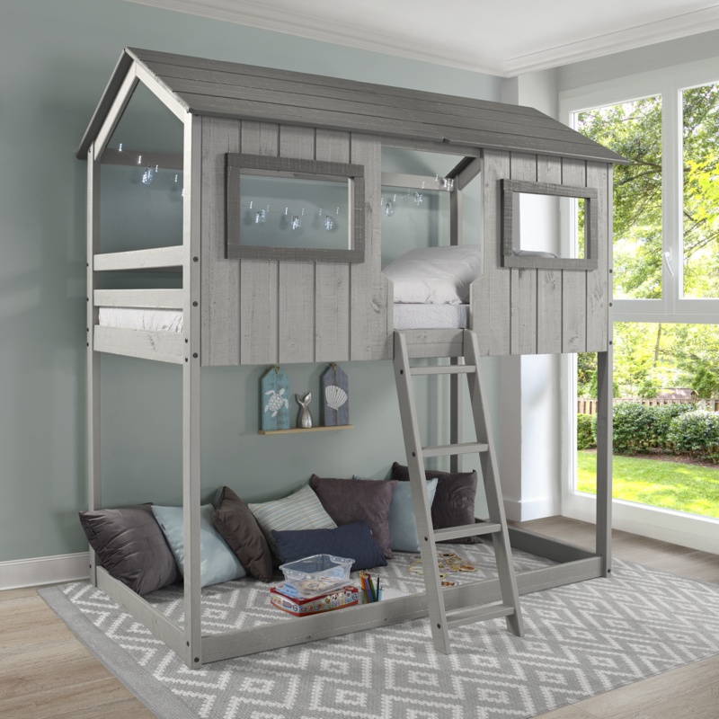 Rustic Half-Roof Bunk Bed with Ladder