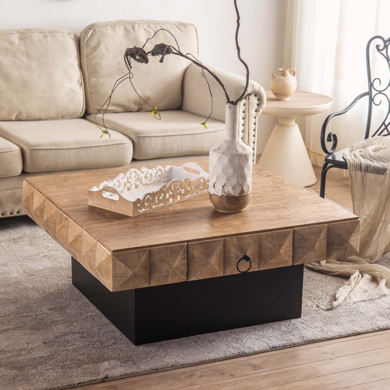 Square Coffee Table with Dual Drawers
