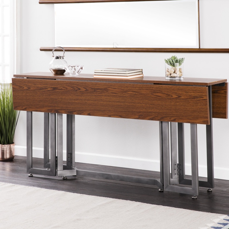 Industrial Console Table with Drop-Leaf