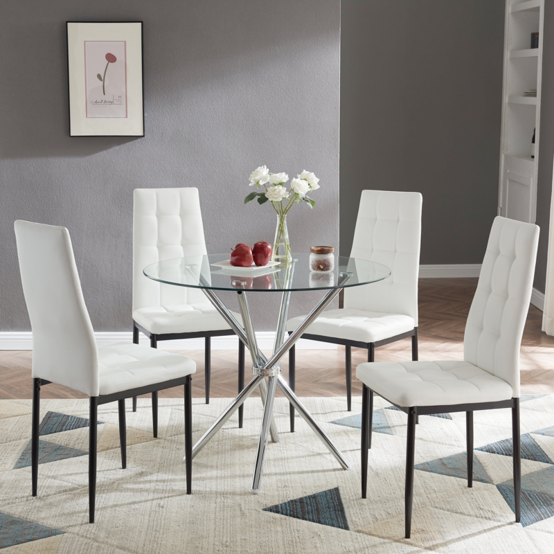 Contemporary Glass-Top Dining Table and Chairs
