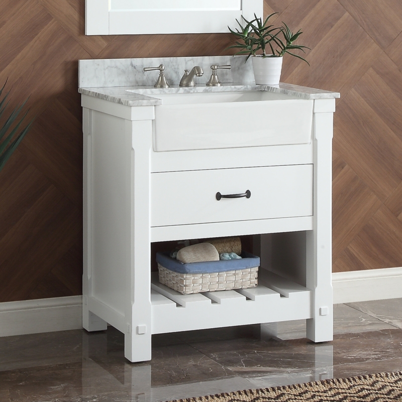 Premium Wood Vanity Set with Carrara Marble Countertop