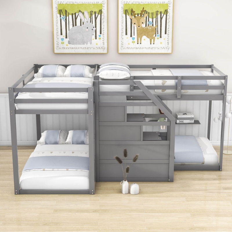 Triple/Quad Bunk Bed with Built-In Storage