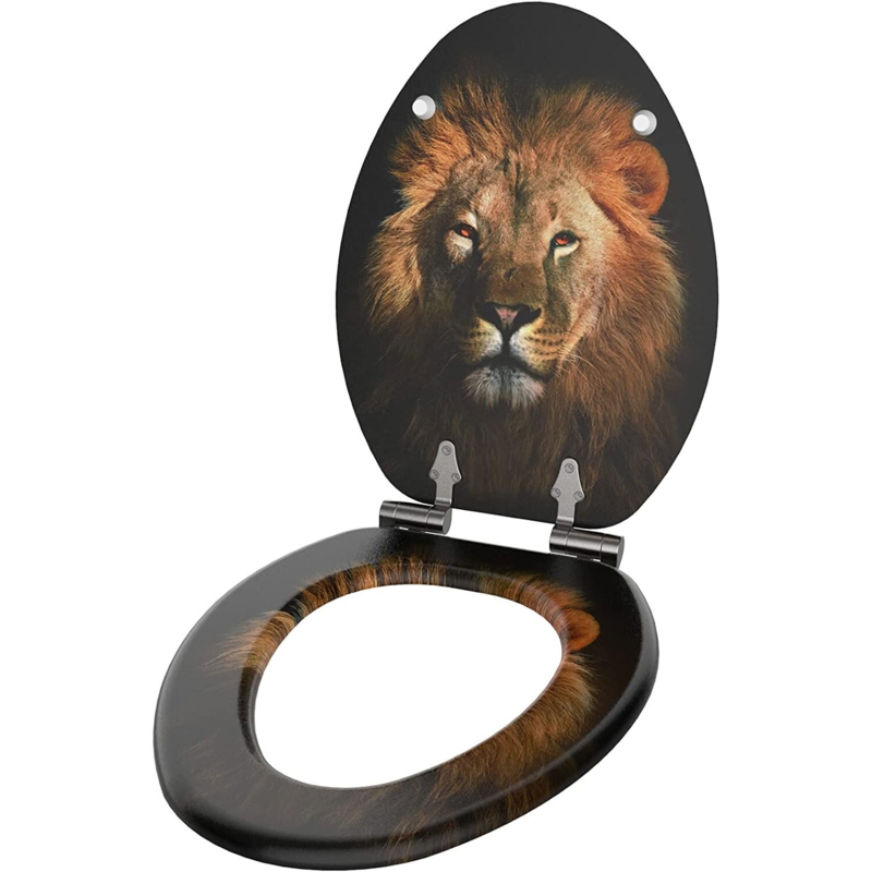 Elongated Soft Close Toilet Seat with Lion Design