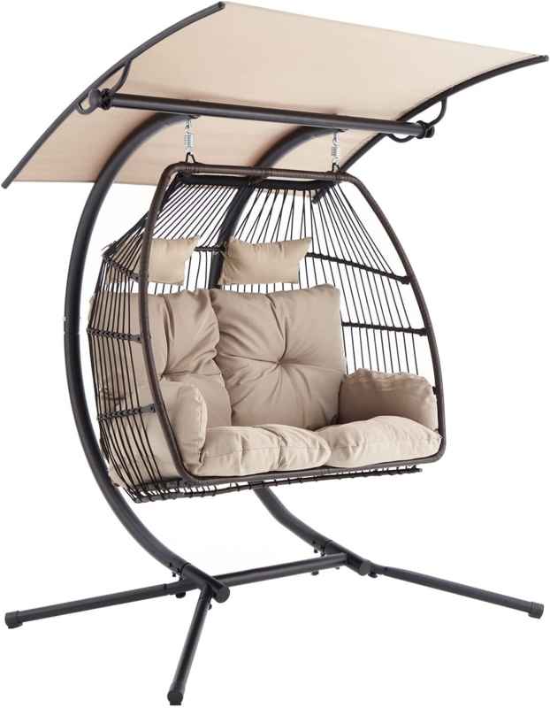 Double Patio Hanging Egg Chair with Stand