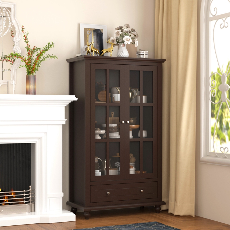 Corner Display Cabinet with Drawer
