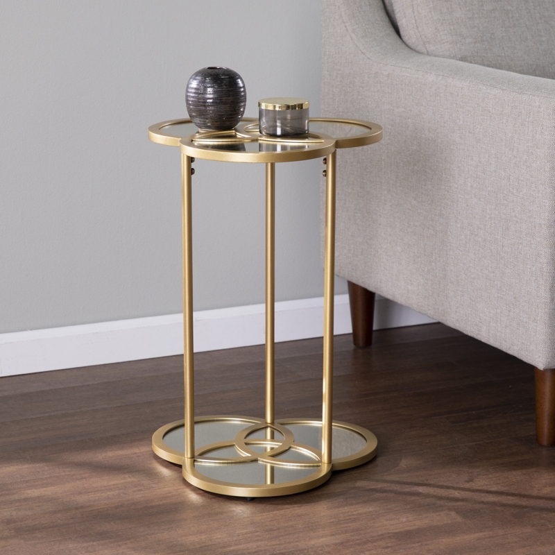 Mirrored Accent Table with Geometric Design