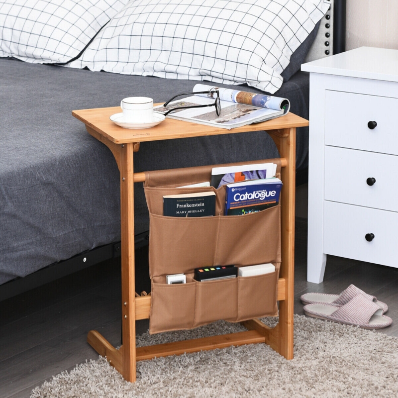 Bamboo L-Shaped Side Table with Storage