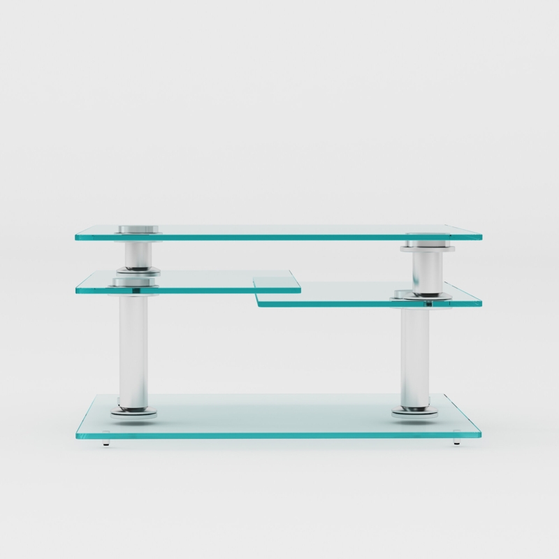 Rotating Glass Coffee Table with Chrome Pillars