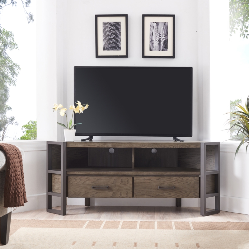 Steel and Wood TV Stand with Storage Drawers