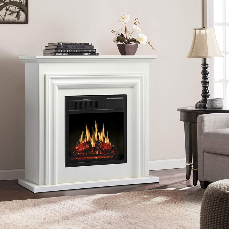 Enns 33.6'' H X 35.3'' W X 12.2'' DElectric Fireplace Heater with Wooden Firebox, Remote Control