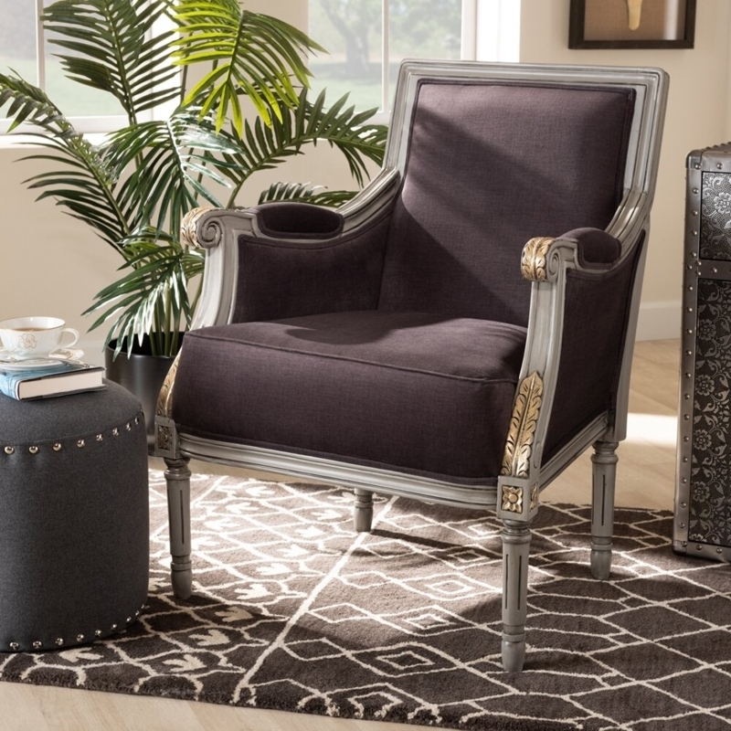 Velvet Upholstered Armchair with Gold-Leaf Detailing