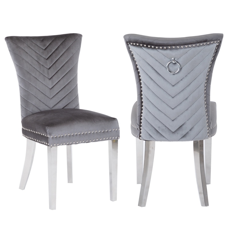 Velvet Upholstered Dining Chair with Stainless Steel Legs