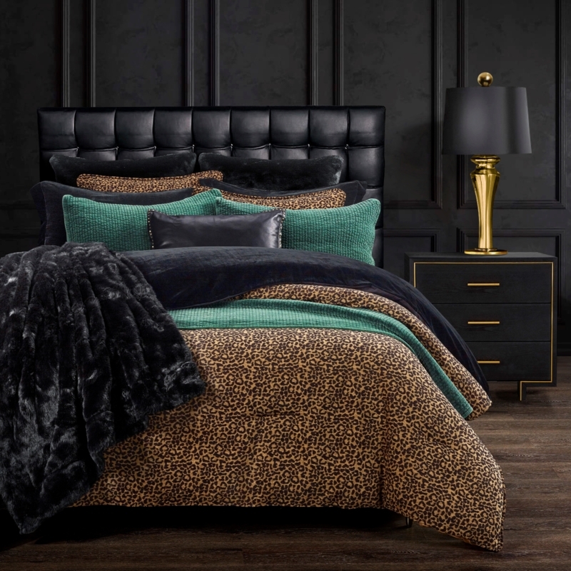 Golden and Black Leopard Print Chenille Fabric