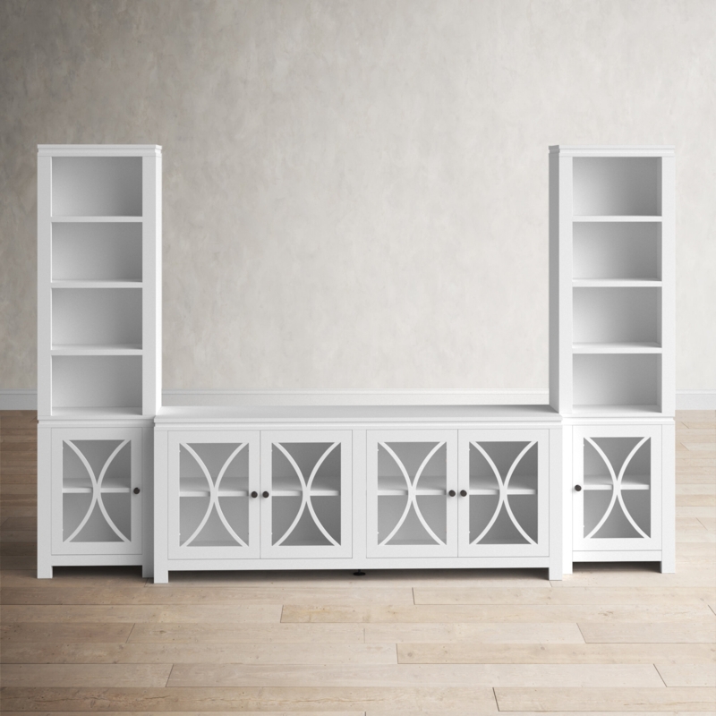 Pure White Entertainment Center with Curved Inlays