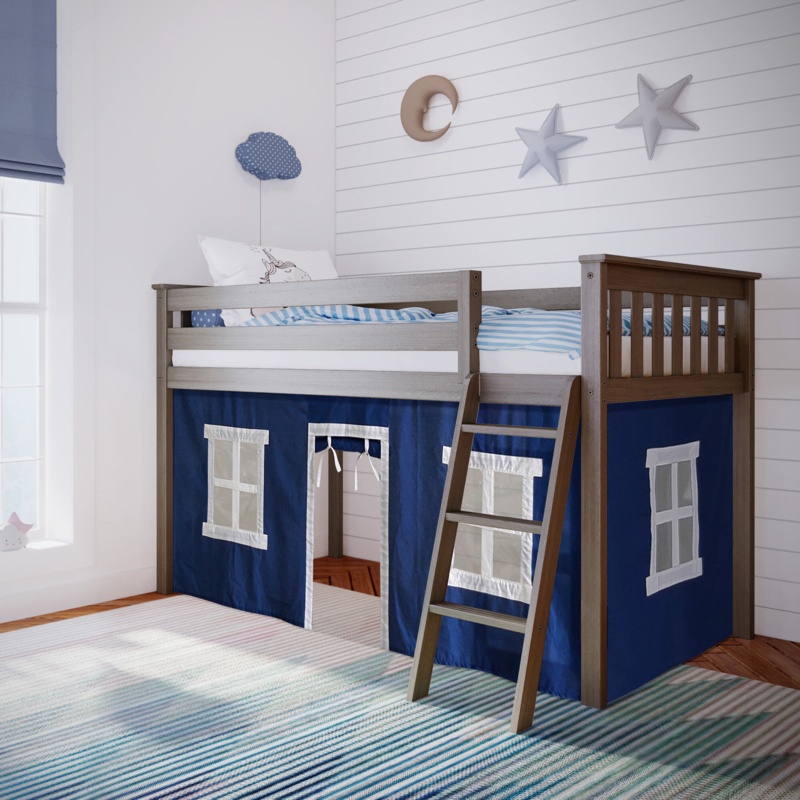 Kid's Low Loft Bed with Play Curtain
