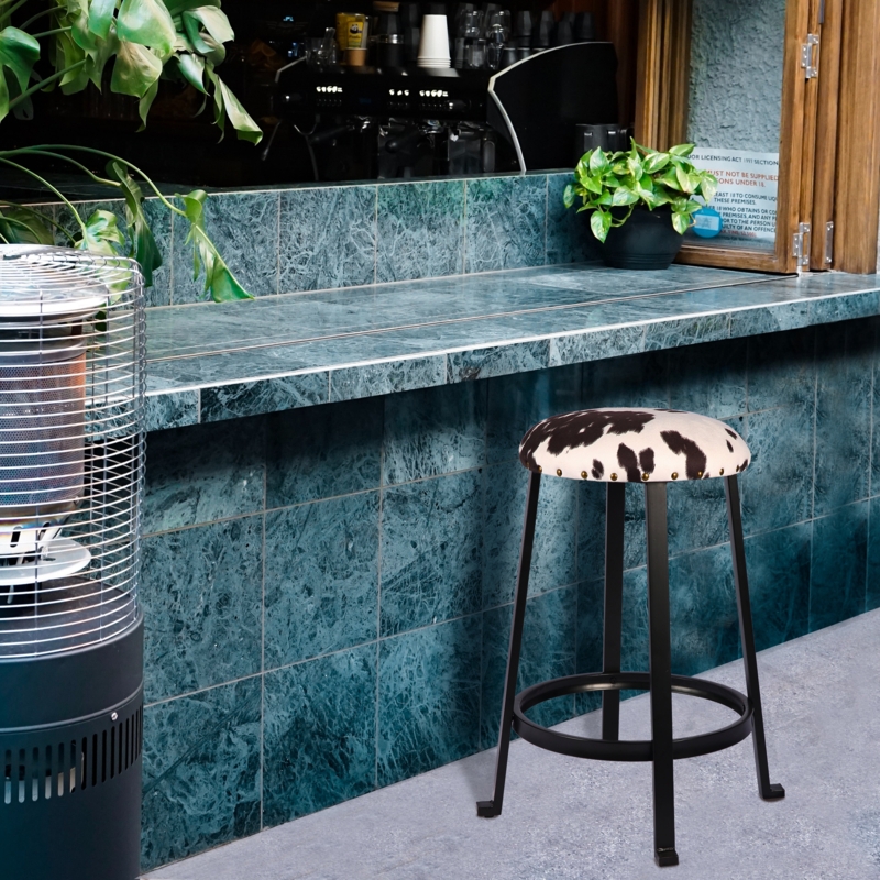 Backless Metal Stool with Vegan Leather Seat