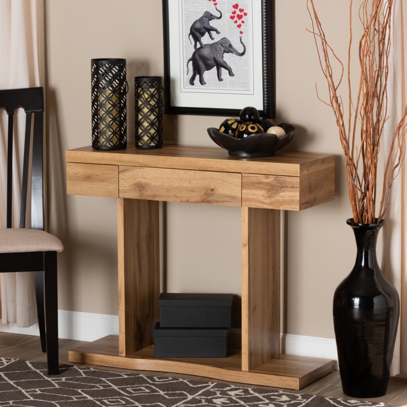 Geometric Wood Console Table with Storage