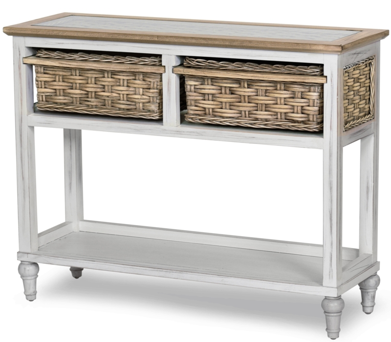 Woven Console Table with Inset Glass