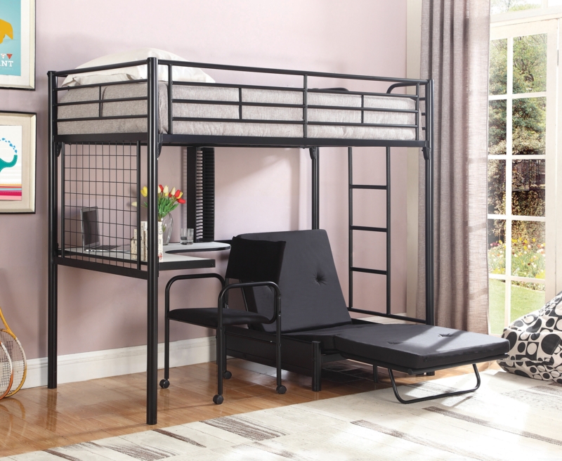 Contemporary Metal Loft Twin Bunk Bed with Desk