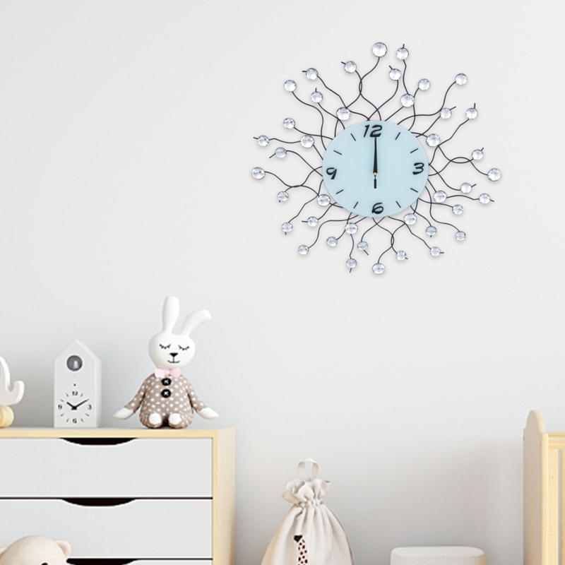 Decorative Iron Wall Clock with Crystal Design