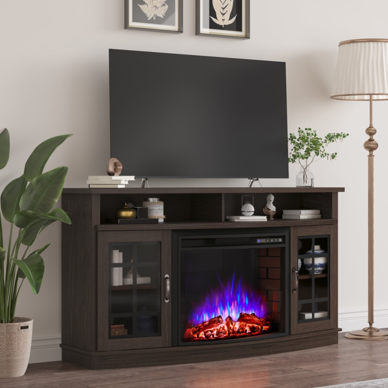 Curved Electric Fireplace TV Console