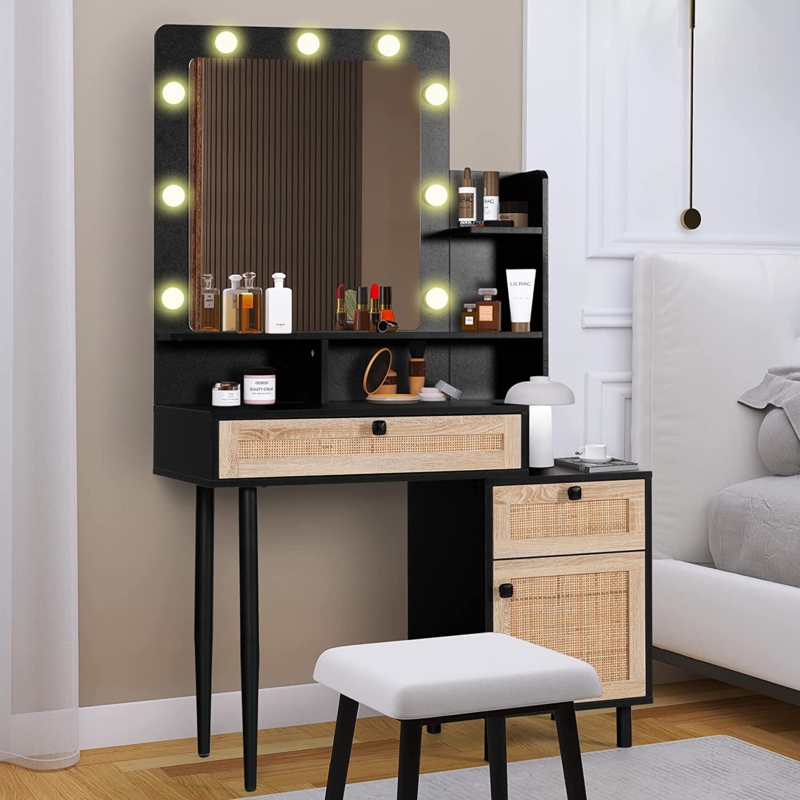 Vanity Table with Lighted Mirror and Storage