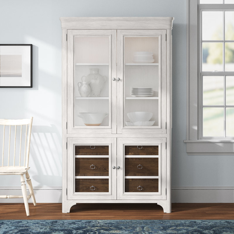Farmhouse style curio cabinet with drawers