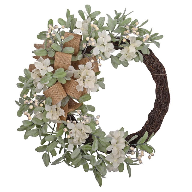 Round Grapevine Wreath with Hydrangeas and Bow