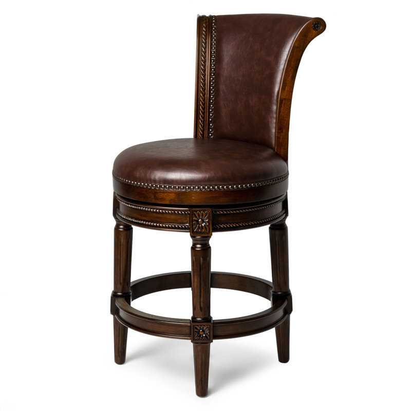 Faux leather carved swivel bar stool 