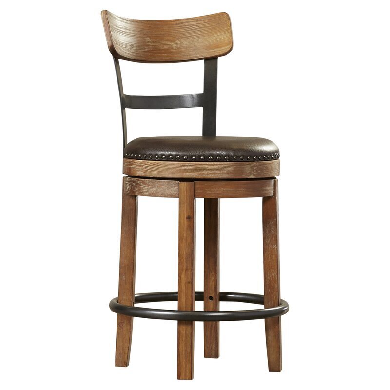 Faux leather swivel counter stool with back