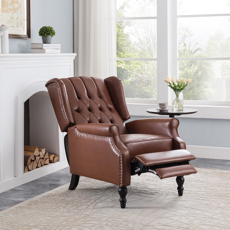 Faux Leather Wingback Recliner With Recessed Arms