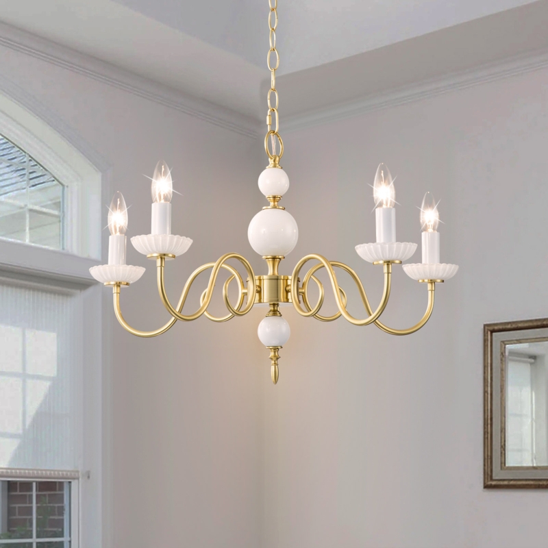 Classic Candle Chandelier with White Glass