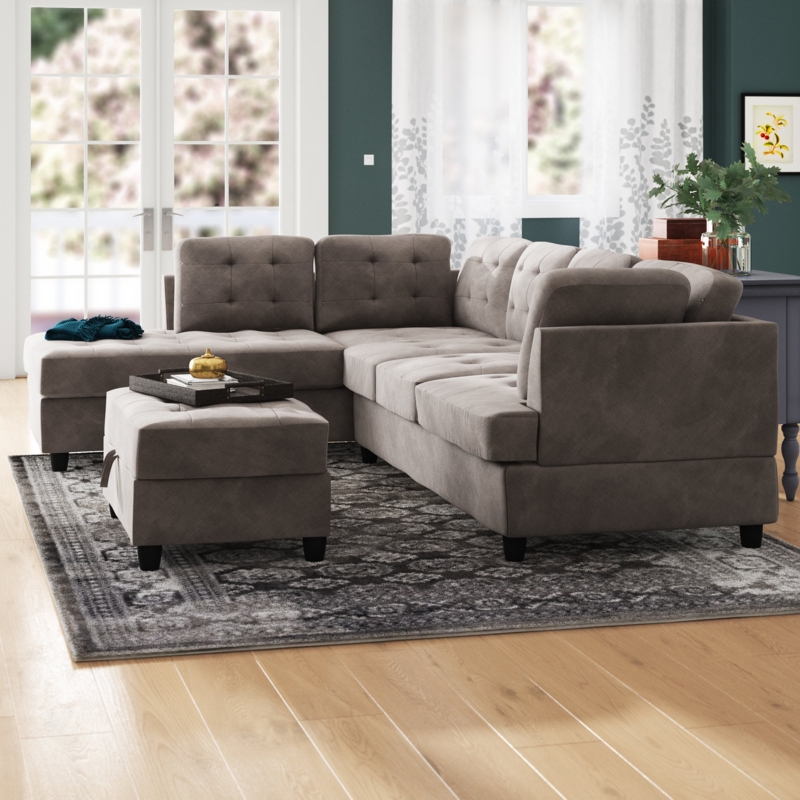 L-Shaped Corduroy Sectional with Ottoman