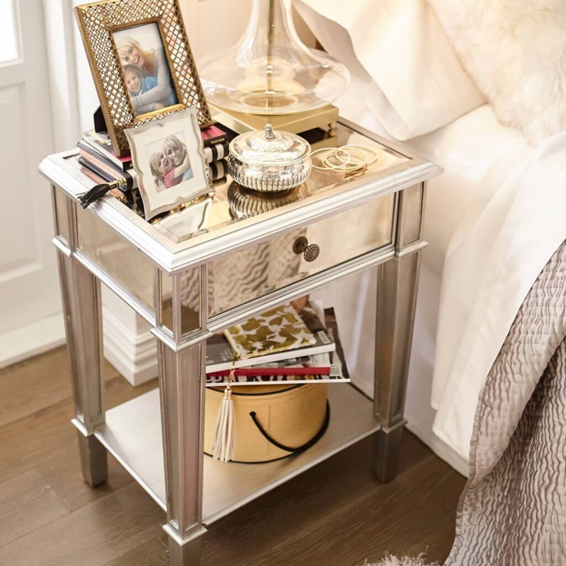 Transitional Antique Mirror Side Table